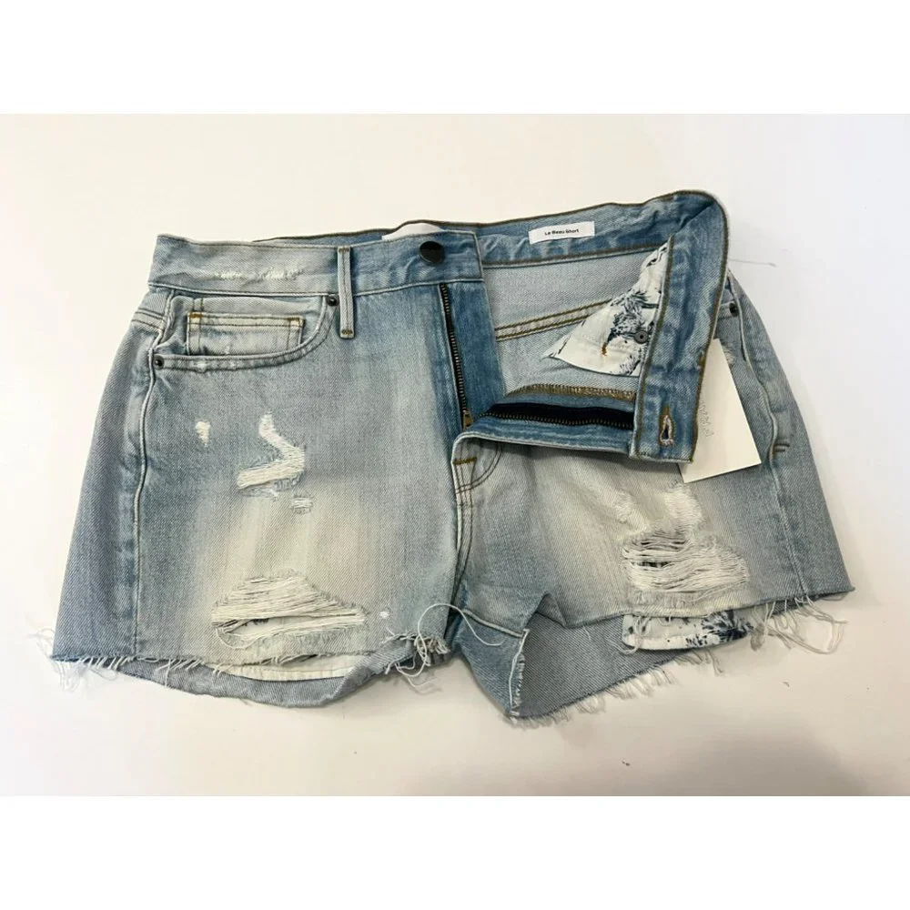 Frame Le Beau Women's Light Blue Short Size 25 - Picture 4 of 10